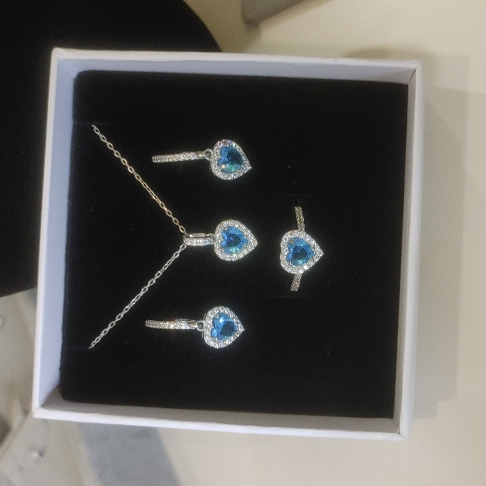 925 Sterling Silver Heart Stone Silver Jewelry Set